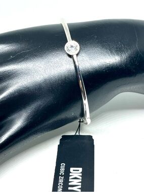 DKNY Silver-Tone Bangle with Bezel Cubic Zirconia - Silver